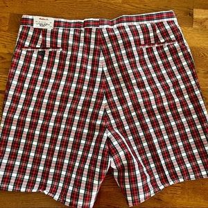 NWT Men’s Vintage Red Plaid Hubbard Slider Flat Front Adjustable Golf Shorts 44
